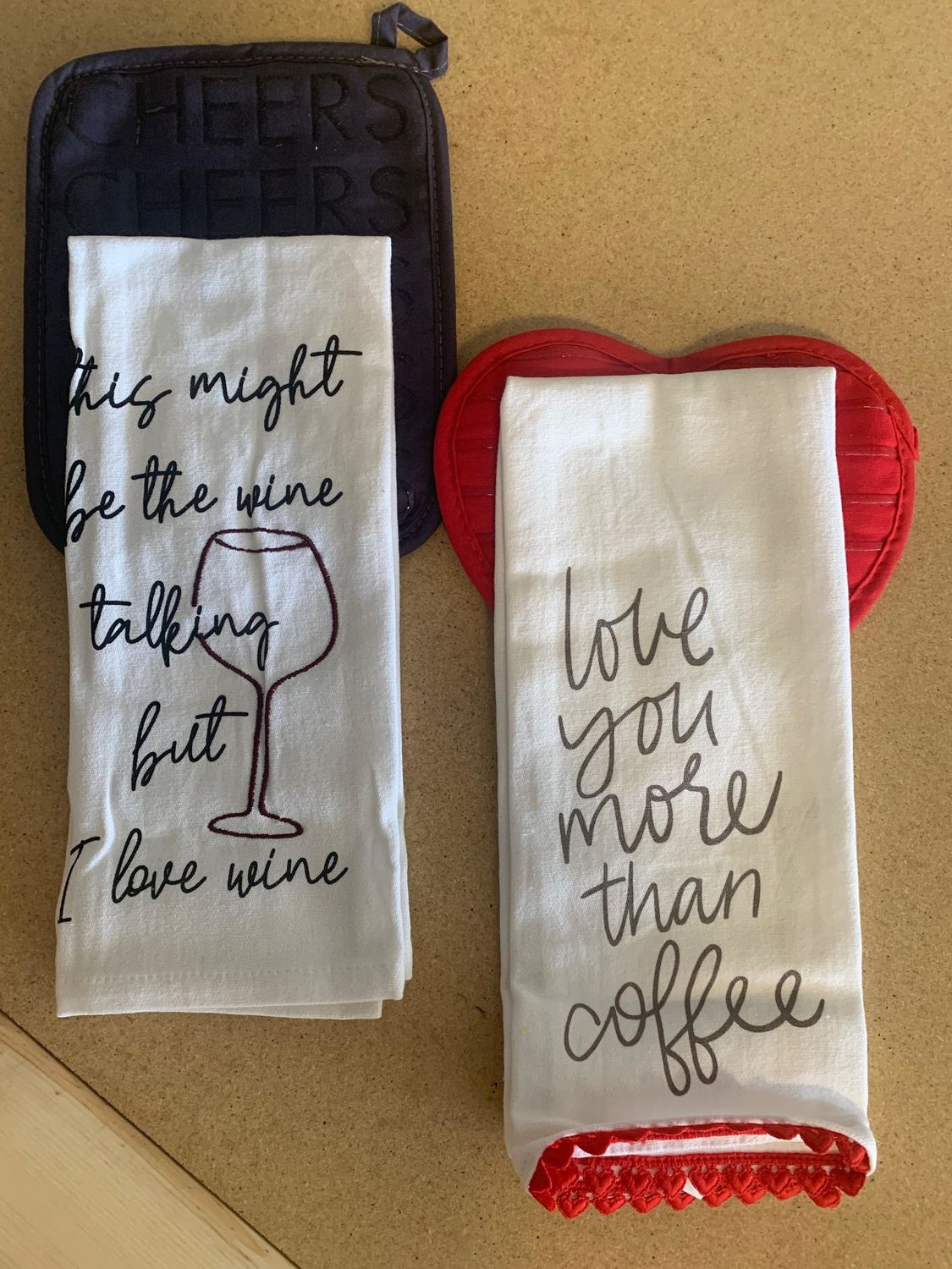 4ct Pot Holder &amp; Dish Towel Love Coffee/Wine - Bullseye&#39;s Playground