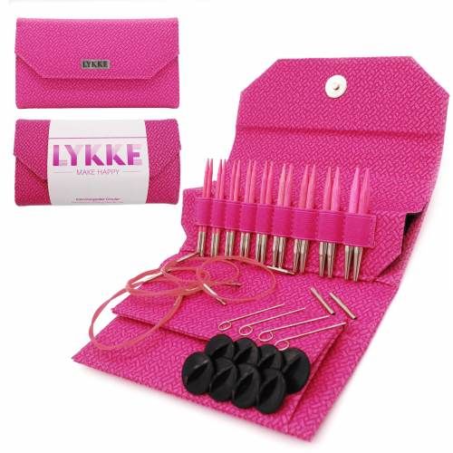 LYKKE Crafts - IC Knitting Needle Set  3.5" Blush (Magenta Basketweave Effect)