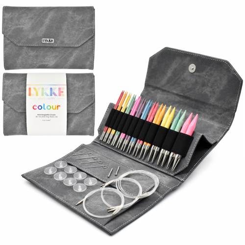 LYKKE Crafts - Colour IC Knitting Needle Set, Color: Grey Vegan Suede, Size: 5&quot;