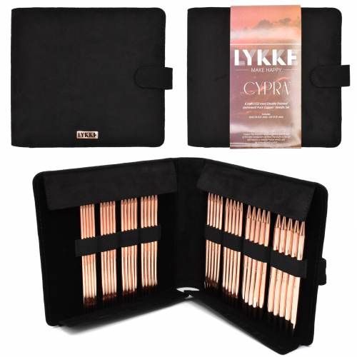 LYKKE Crafts - Cypra 6&quot; DPN Copper Needle Set, Color: Black Vegan Suede, Size: Large (US 6 - 13) (4 - 9 mm)