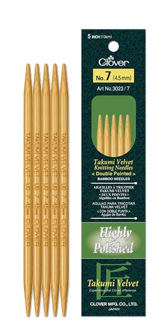 Clover - Takumi Velvet Bamboo DPN (Set of 5), Length: 5&quot;, Size: US 1 (2.25 mm)