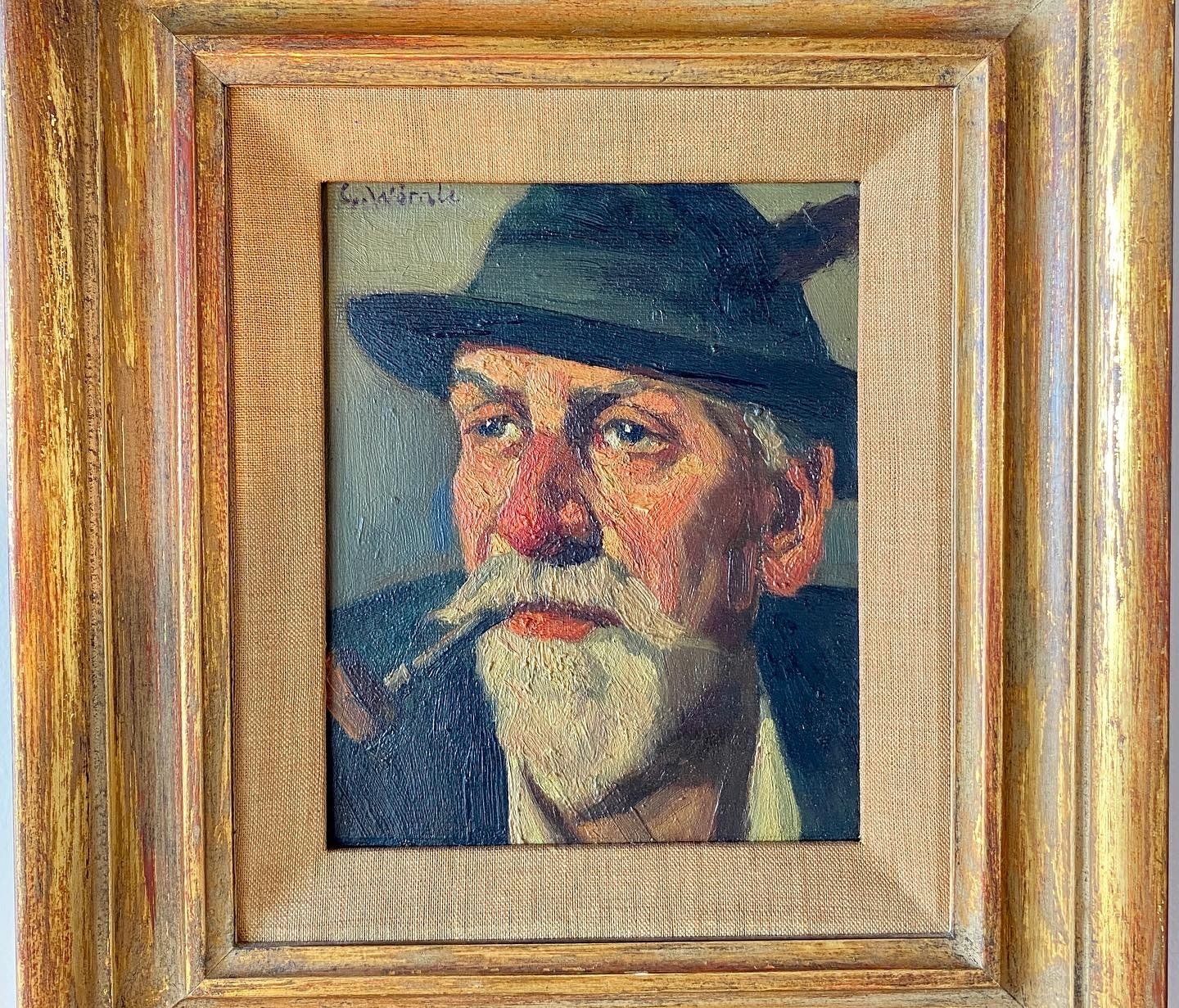 Original Oil Portrait, Man With Pipe, Unknown Artist