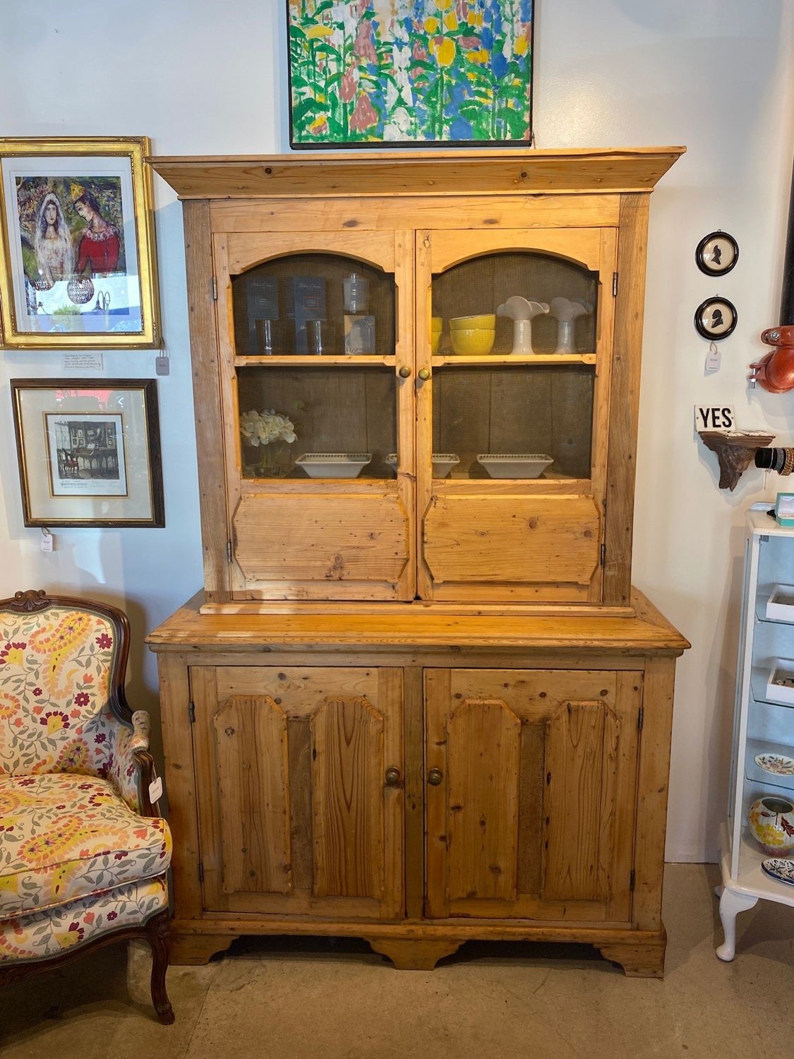 Antique 19th C Primitive Pine Hutch