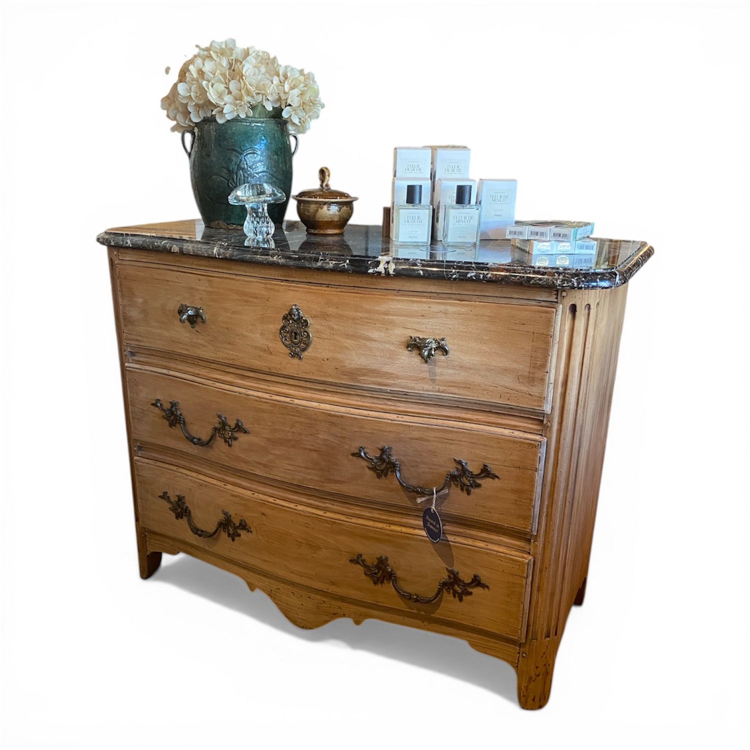 French Louis XV Bleached Walnut Commode, Marble Top