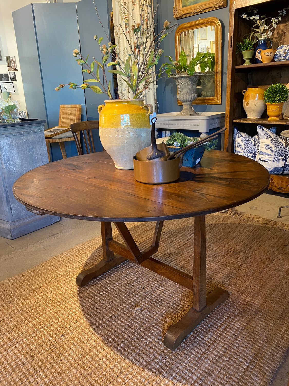 19th c. French Walnut Tilt Top Wine Tasting Table