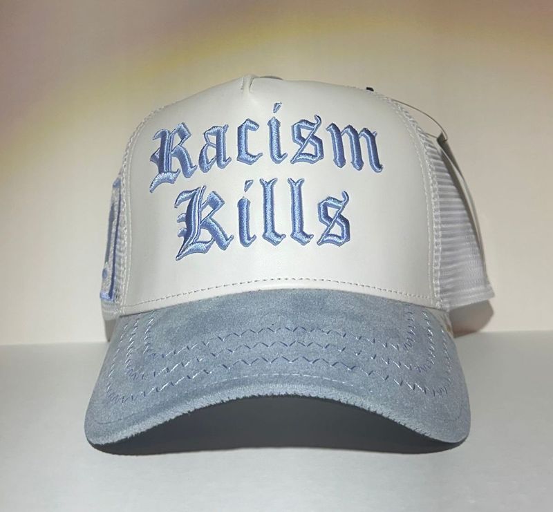 Gold Star Hats Racism kills  White/Light Blue