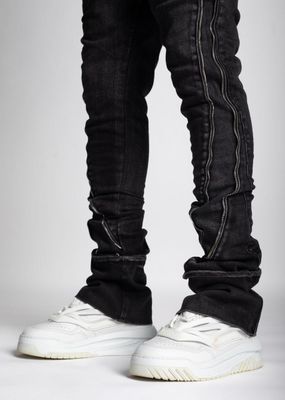 Iron Grey Stacked Zipper Denim 