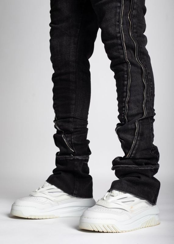 Iron Grey Stacked Zipper Denim 