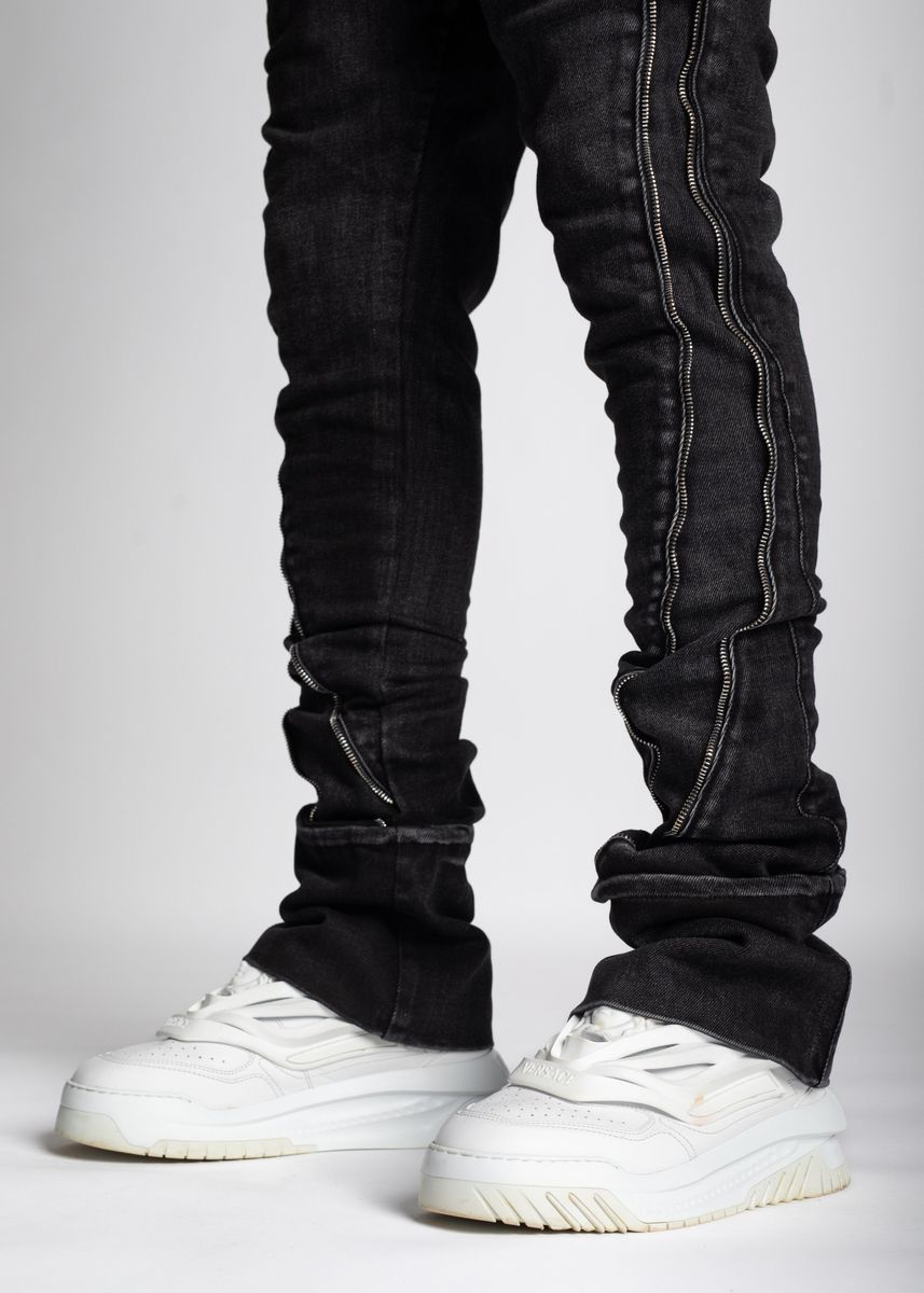 Iron Grey Stacked Zipper Denim , Color: Iron-Grey, Size: 30