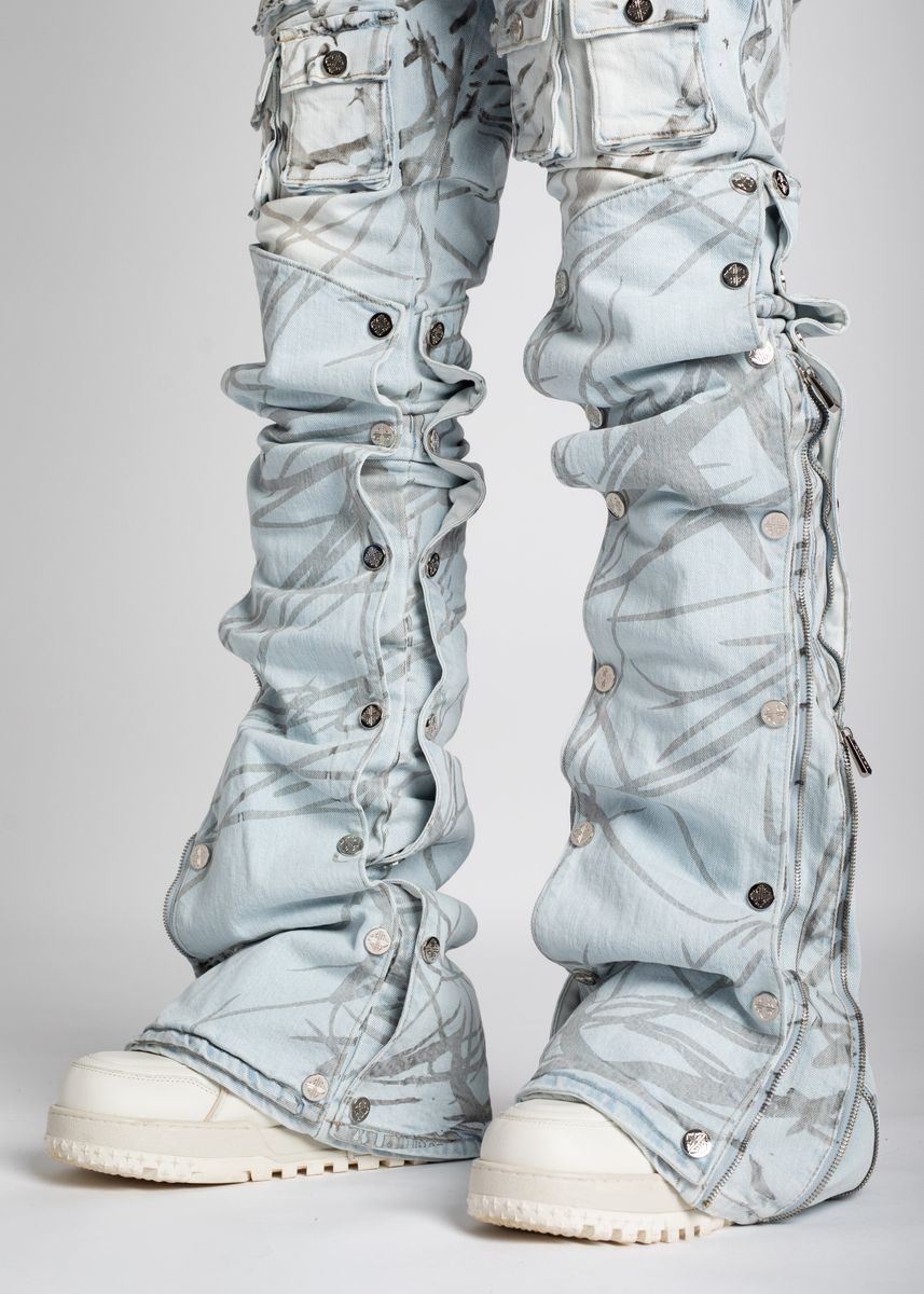 Aqua Blue Stacked Premium Denim V2, Color: Aqua Blue, Size: 30