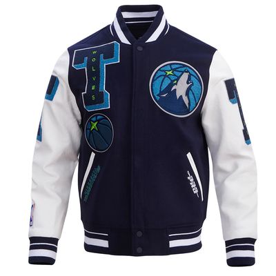 NBA MINNESOTA TIMBERWOLVES MASHUP MEN&#39;S RIB WOOL VARSITY JACKET