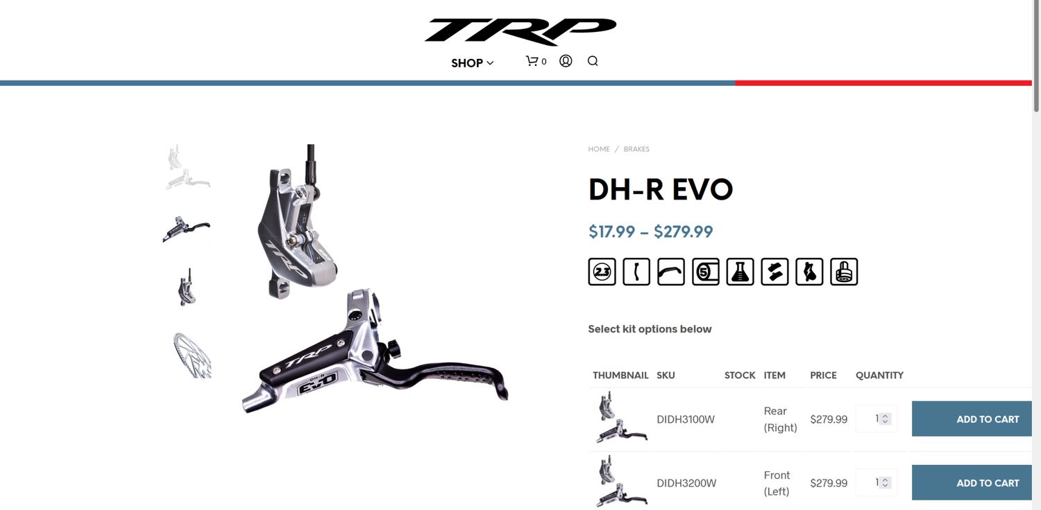 TRP DH-R EVO HD-M846 Disc Brake and Lever - Front, Hydraulic, Post Mount, Silver