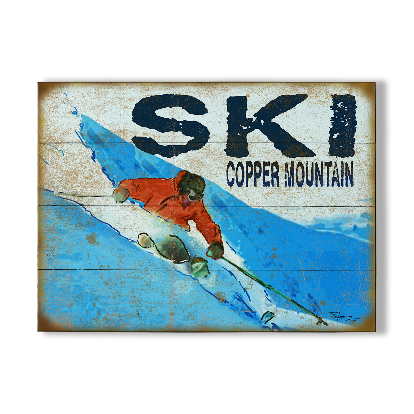 Ski Red and Blue 17 x 23