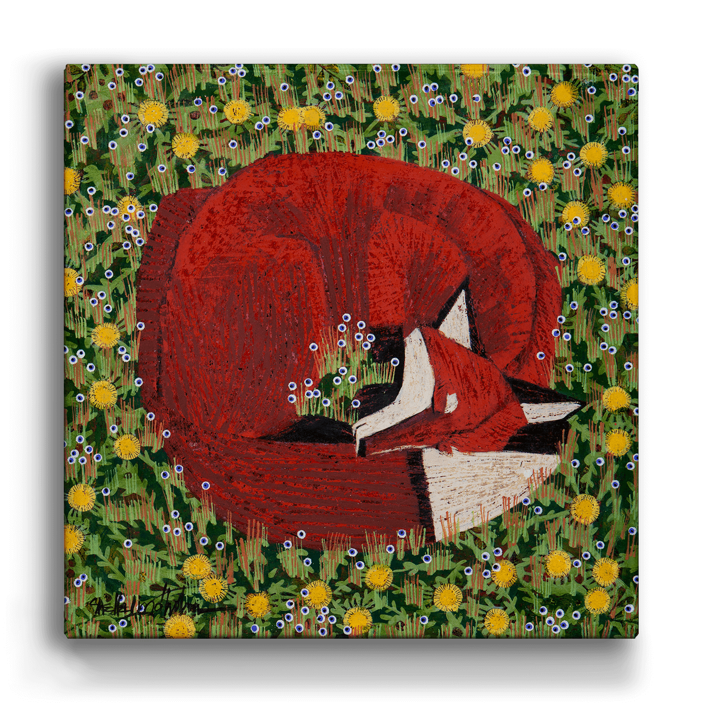 Fox Sleeping Box Art 18 x 18