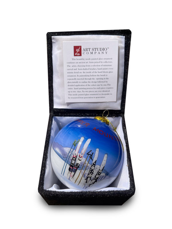Skis &amp; Poles in Snow Hand Painted Ball Ornament