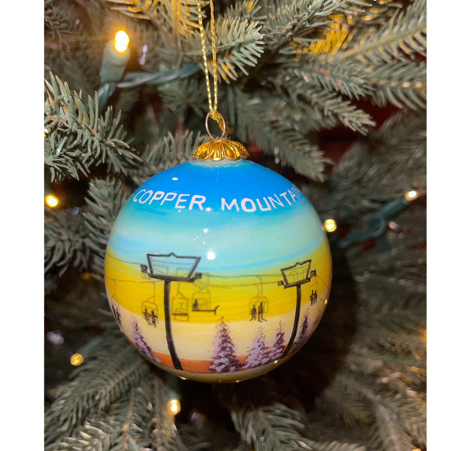 Sunset Chair Lift Hand Painted Ball Ornament