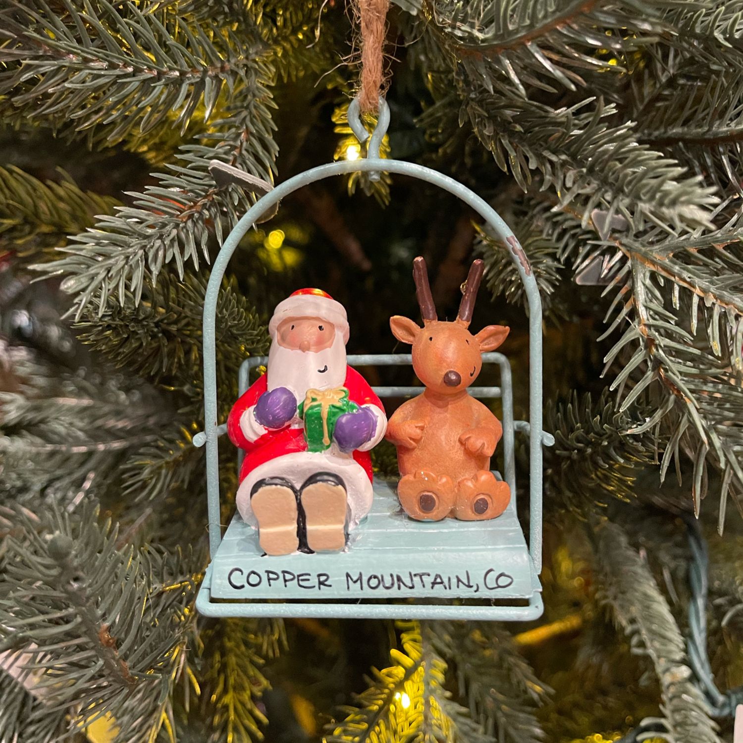 Santa and Reindeer on Chairlift Ornament