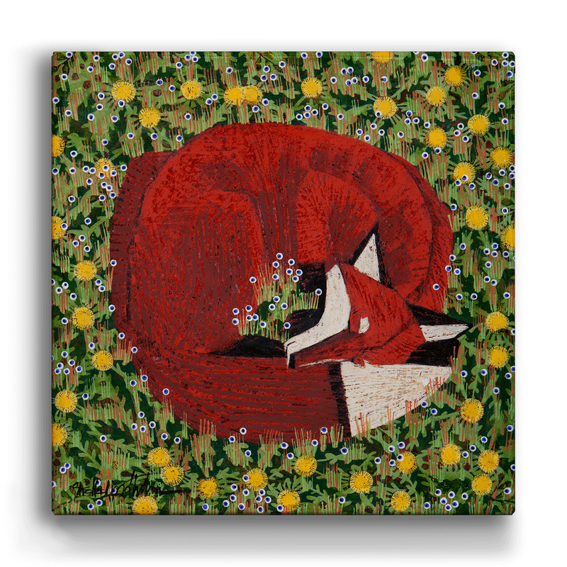 Fox Sleeping Box Art 18 x 18