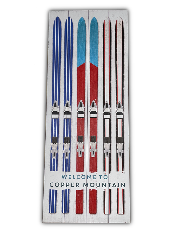 Welcome Sign Colorful Skis 14 x 36