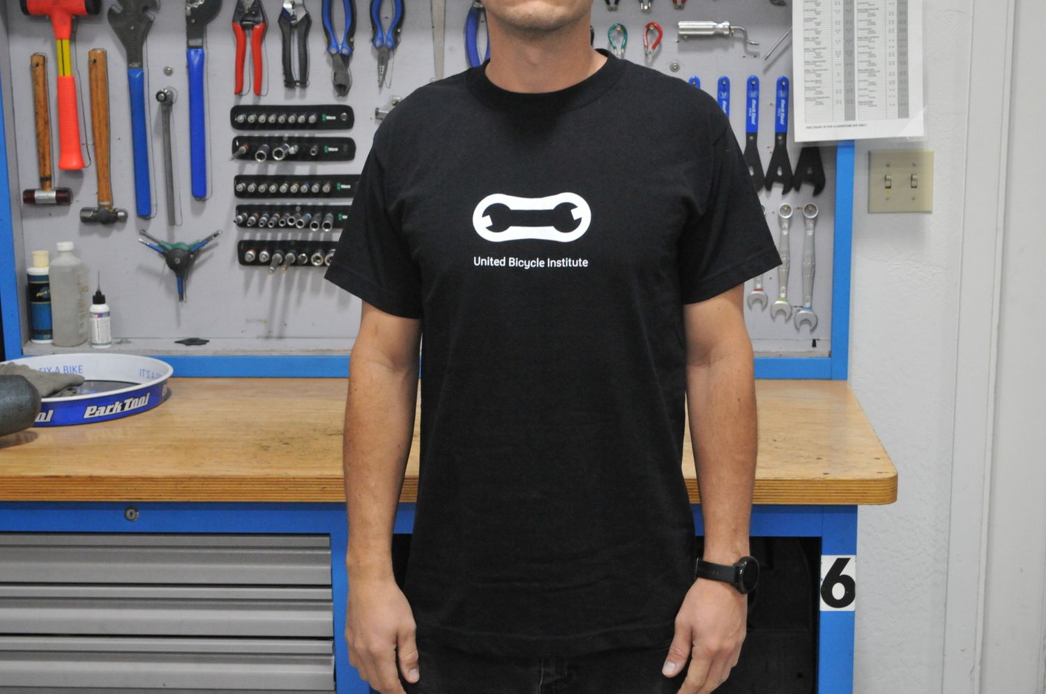 UBI- T-shirt, Color: Black w/ white logo, Size: Small, White Logo: Wrench logo
