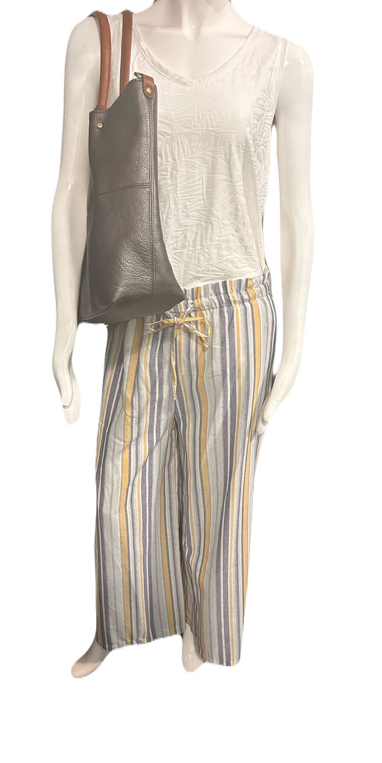 PAPILLON Elastic Waist Striped Ankle Pants