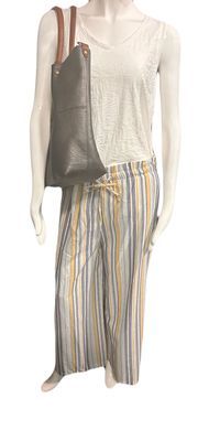 PAPILLON Elastic Waist Striped Ankle Pants