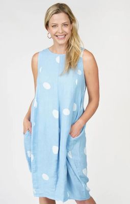 ME &amp; GEE Sleeveless Polka Dot Dress w/ Pockets, Color: Sky Blue, Size: XS