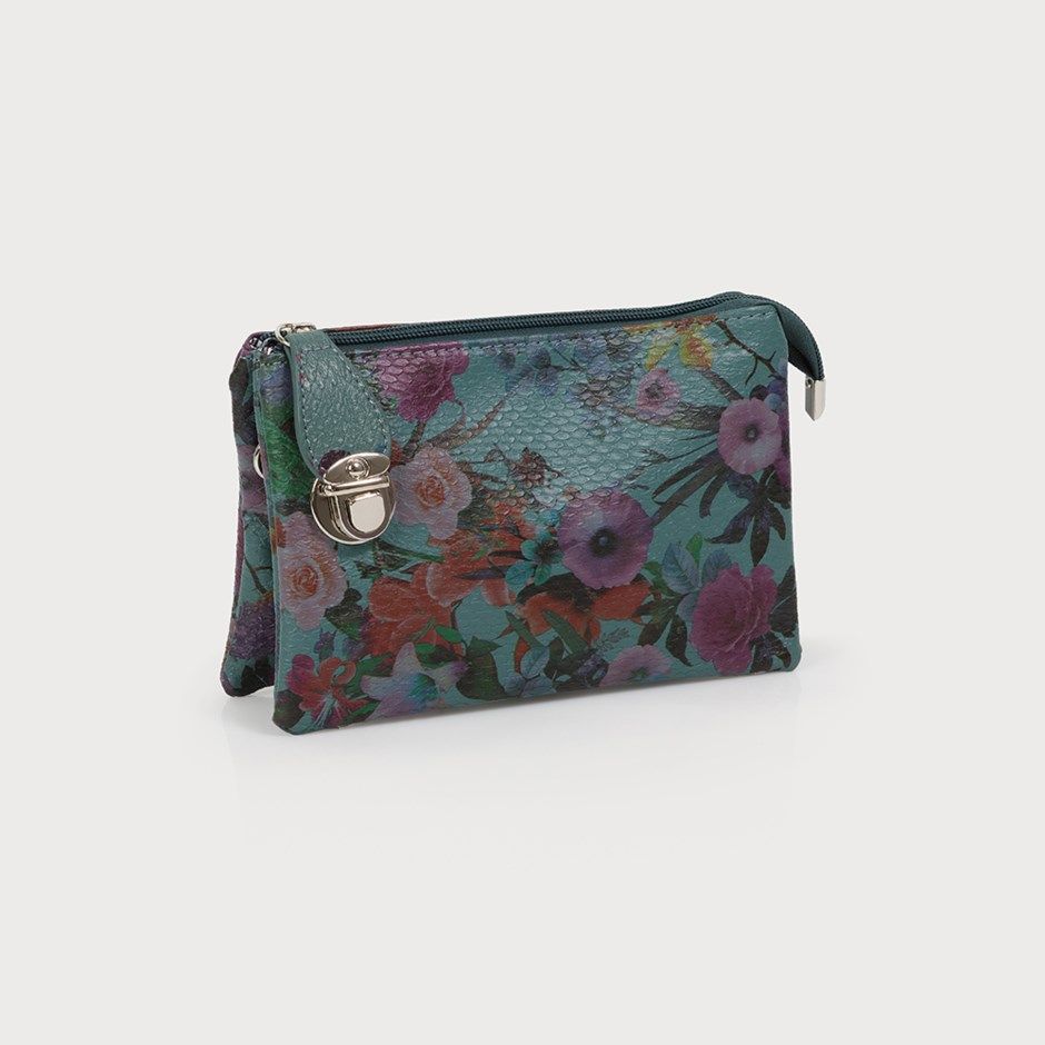 CARACOL Crossbody Clutch w/Design Finish, Color: Botanical Blue