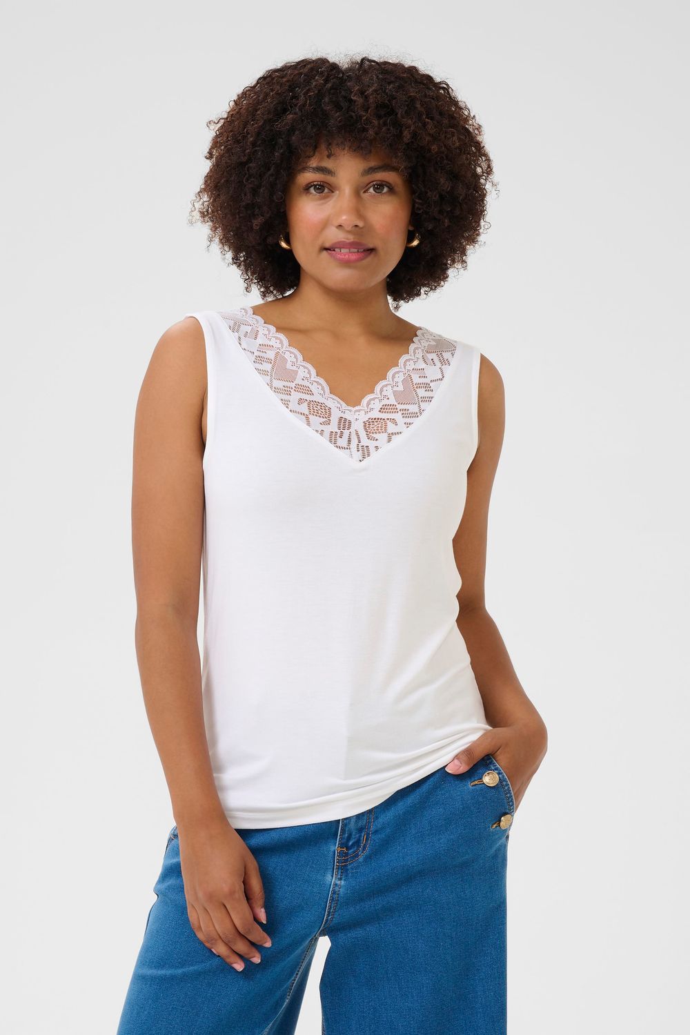 CREAM Lace Tank Top, Color: White, Size: XS