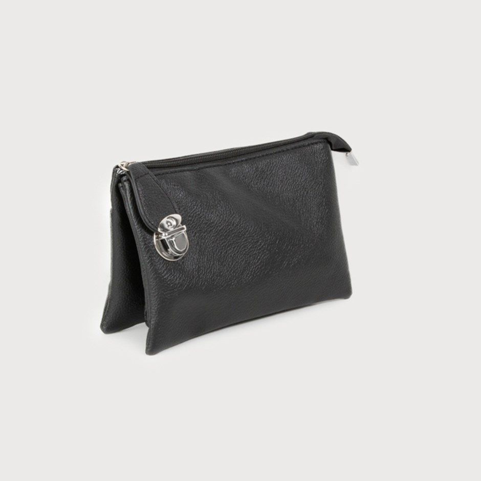 CARACOL Crossbody Clutch w/Pebble Finish, Color: Black w/Silver