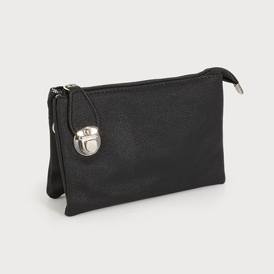 CARACOL Crossbody Clutch w/Textured Finish, Color: Black w/Silver