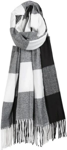 CARACOL Large Plaid Scarf, Color: Black &amp; White