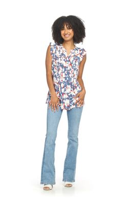 PAPILLON Ruffle Sleeve Blue Floral Blouse
