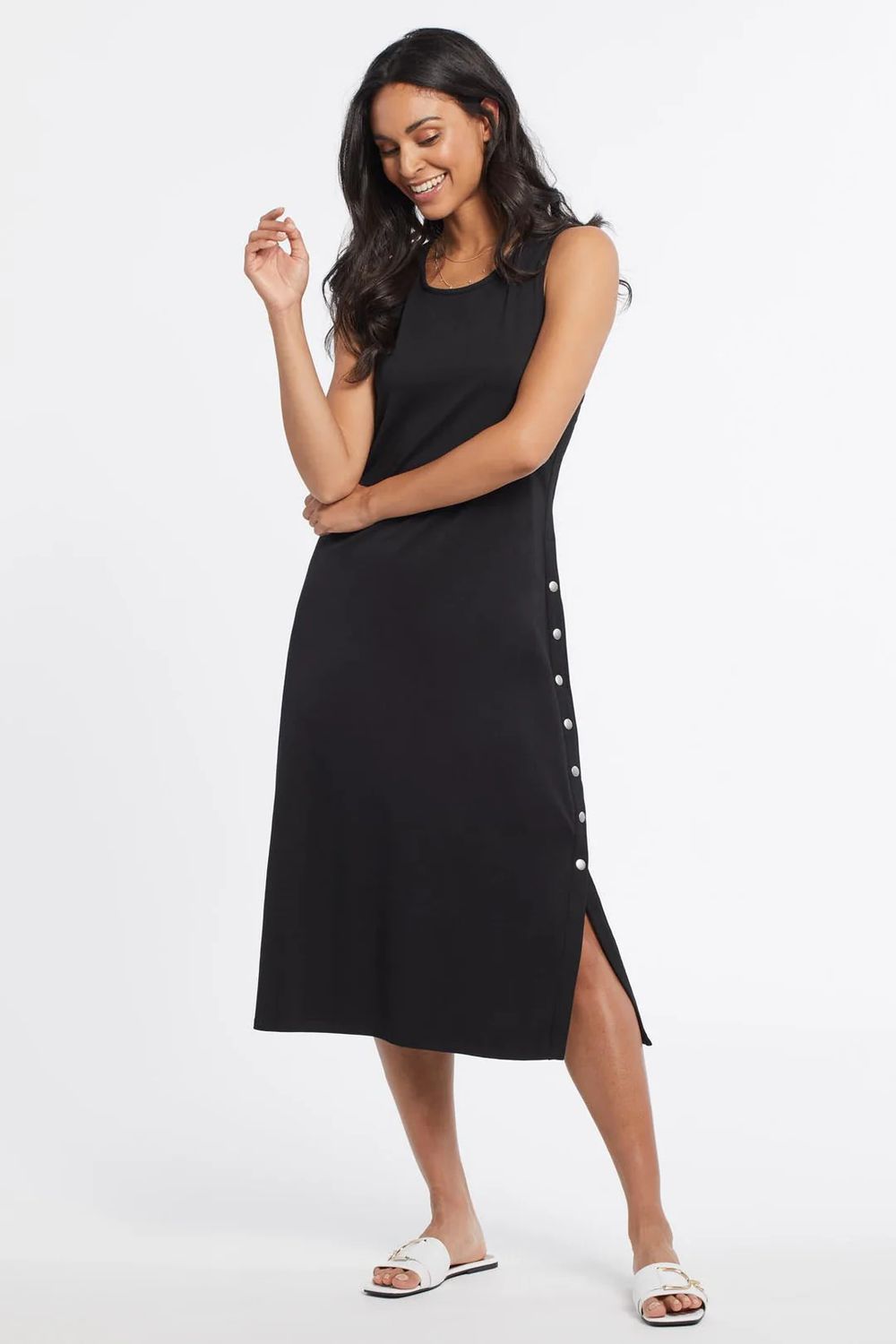 TRIBAL Sleeveless Dress w/ Side Snaps, Color: Black, Size: XS
