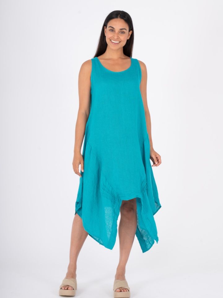 M-ITALY A-Line Sleeveless Dress, Color: Lagoon, Size: XS