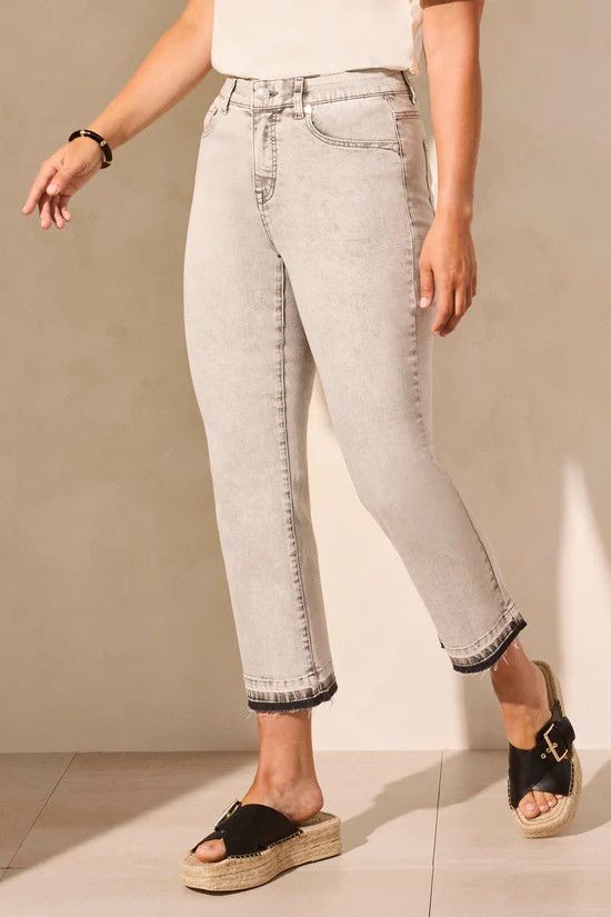 TRIBAL Sophia Curvy Micro Flare Crop Jean, Color: Shadow Mist, Size: 2