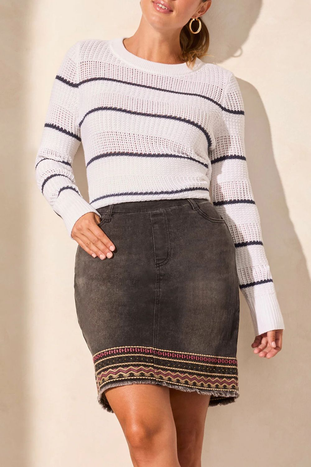 TRIBAL Audrey Pull On Embroidered Skort w/ Pockets, Color: Smokey Grey, Size: 2