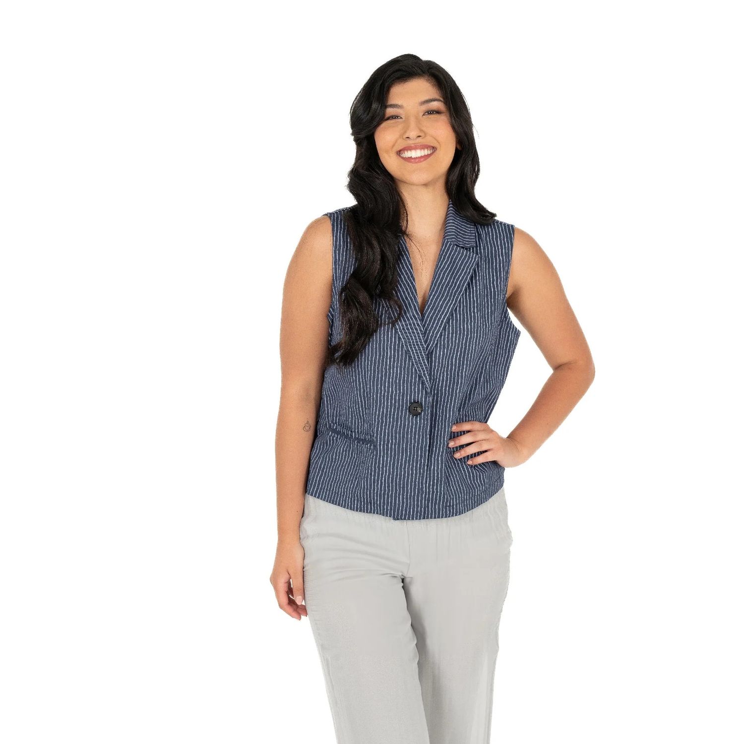 M-ITALY Striped Vest, Color: Navy Sailor, Size: XS