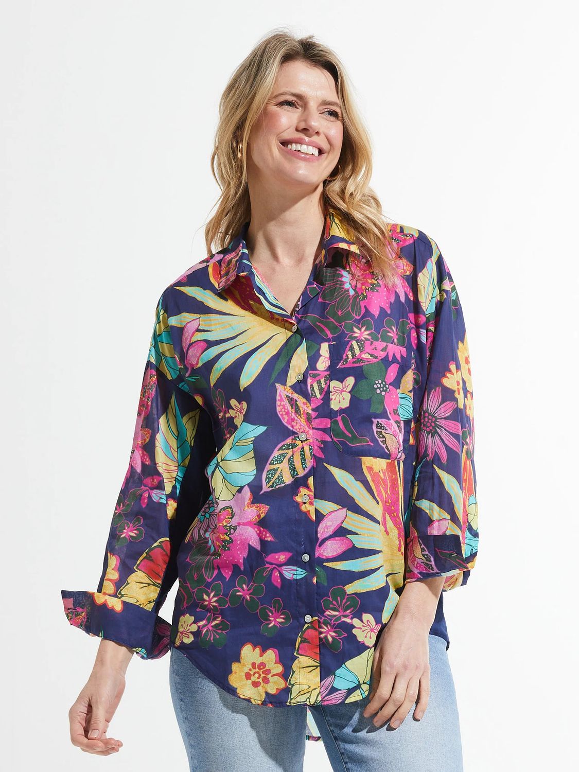 ZACKET &amp; PLOVER Sheer Blouse, Color: Water Party, Size: S