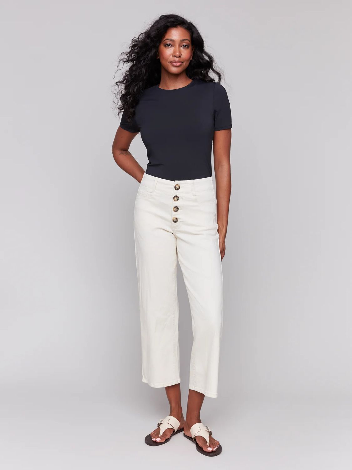 CHARLIE B Crop Pants w/ Button Fly, Color: Natural, Size: 2