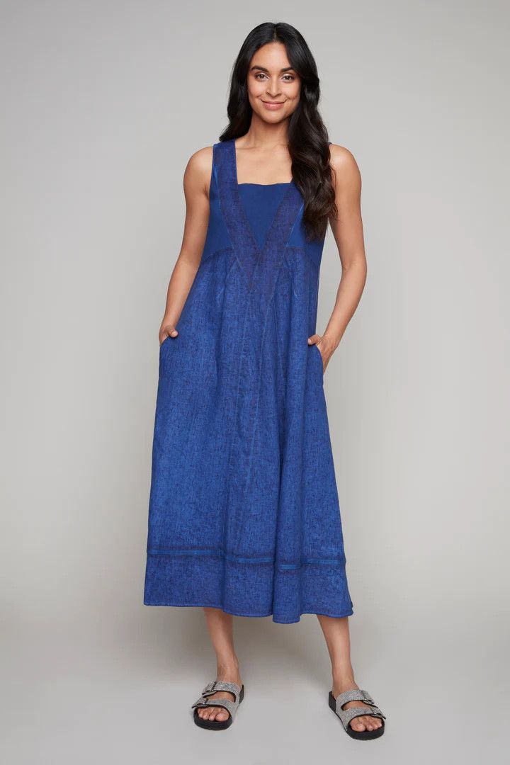 CARRE NOIR Linen Dress, Color: Navy, Size: S