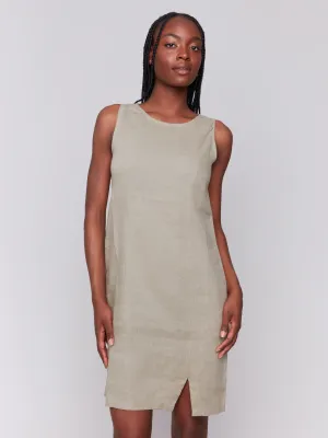CHARLIE B Sleeveless Crew Neck Linen Blend Dress