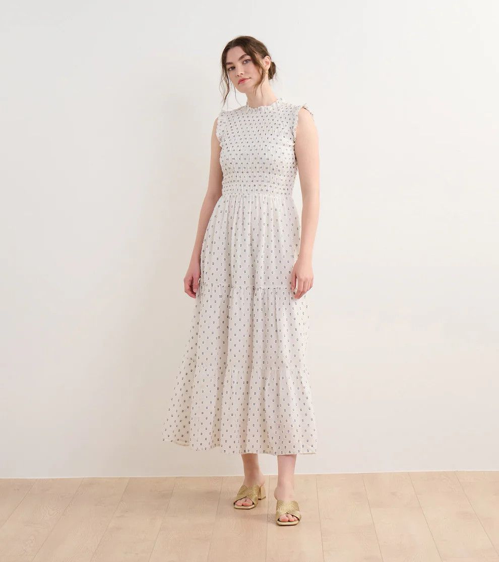 HATLEY Smocked Maxi Dress, Size: XS, Color: Navy Spots