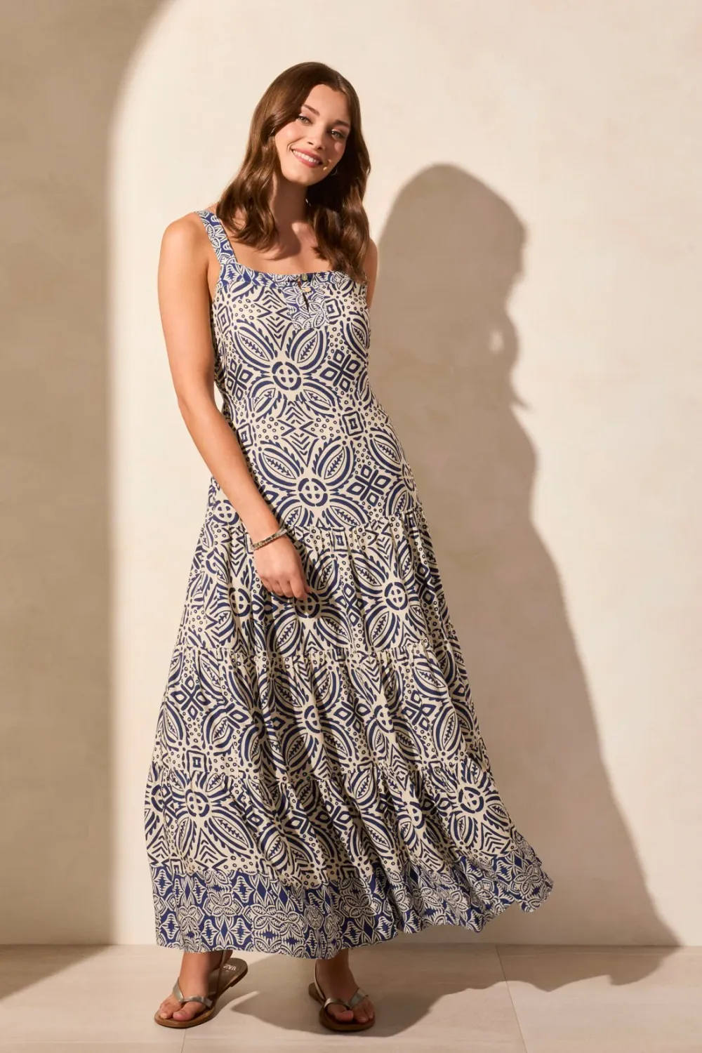 TRIBAL Sleeveless Tiered Maxi Dress w/Lining