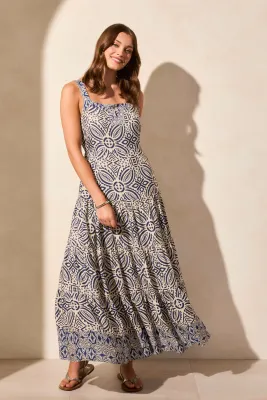TRIBAL Sleeveless Tiered Maxi Dress w/Lining