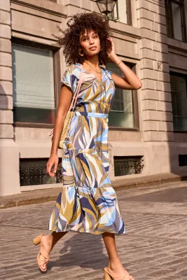 TRIBAL Short Sleeve V Neck Tiered Dress