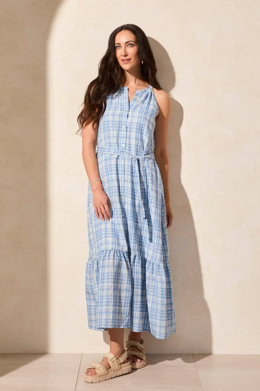 TRIBAL Lined Button Down Halter Dress