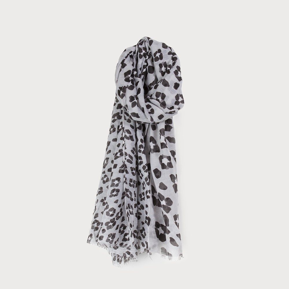 CARACOL Leopard Print Lightweight Scarf, Size: Grey