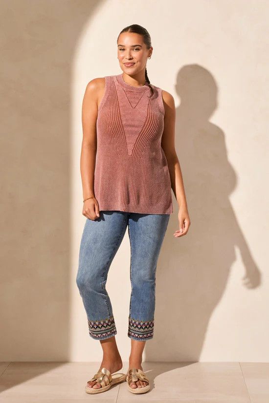 TRIBAL Crew Neck Tunic w/ Side Slit, Size: XS, Color: Terracotta