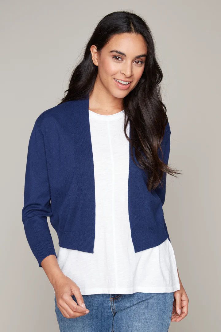 CARRE NOIR Short Open Cardigan, Color: Navy, Size: XS